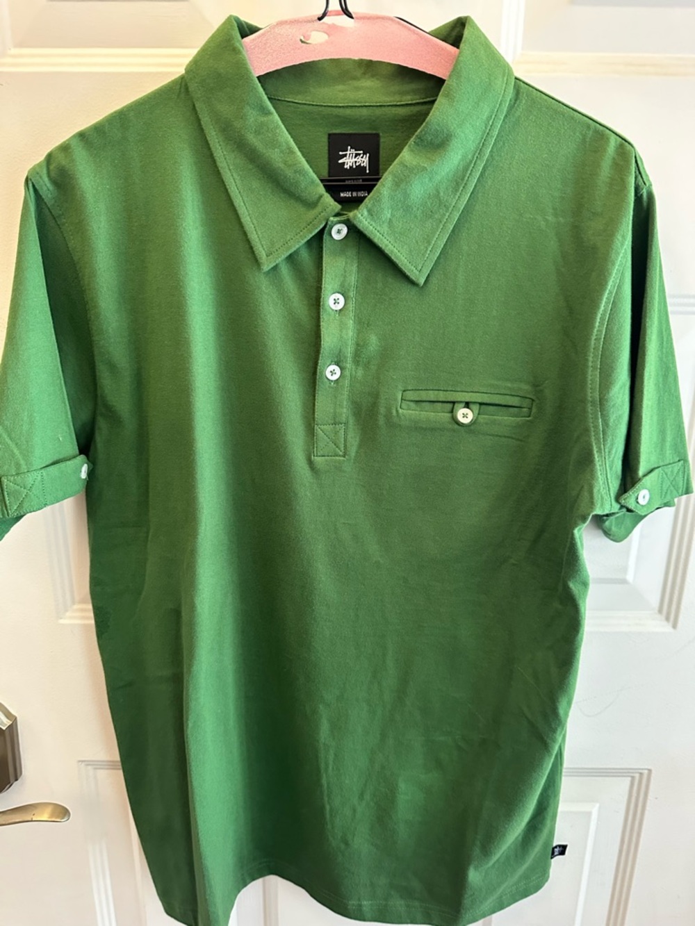 Stussy Green Short-Sleeve Polo with Chest Pocket